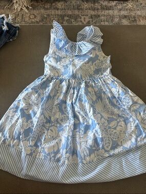 Savannah Blue and White Floral Ruffle Neck Dress